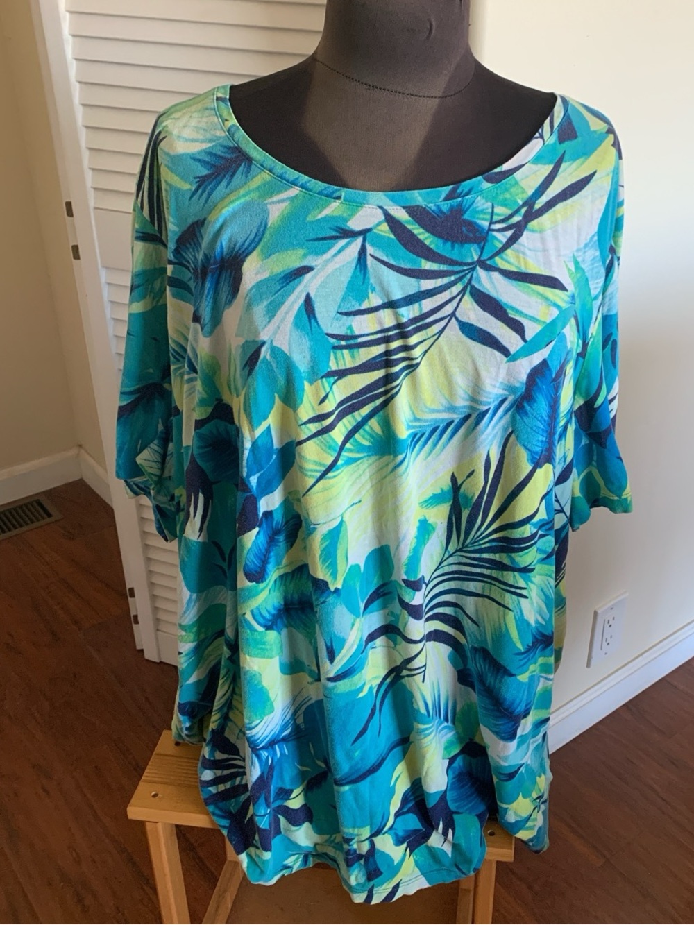 Catherines Turquoise & Teal Tropical Scoop Neck Tunic 2X